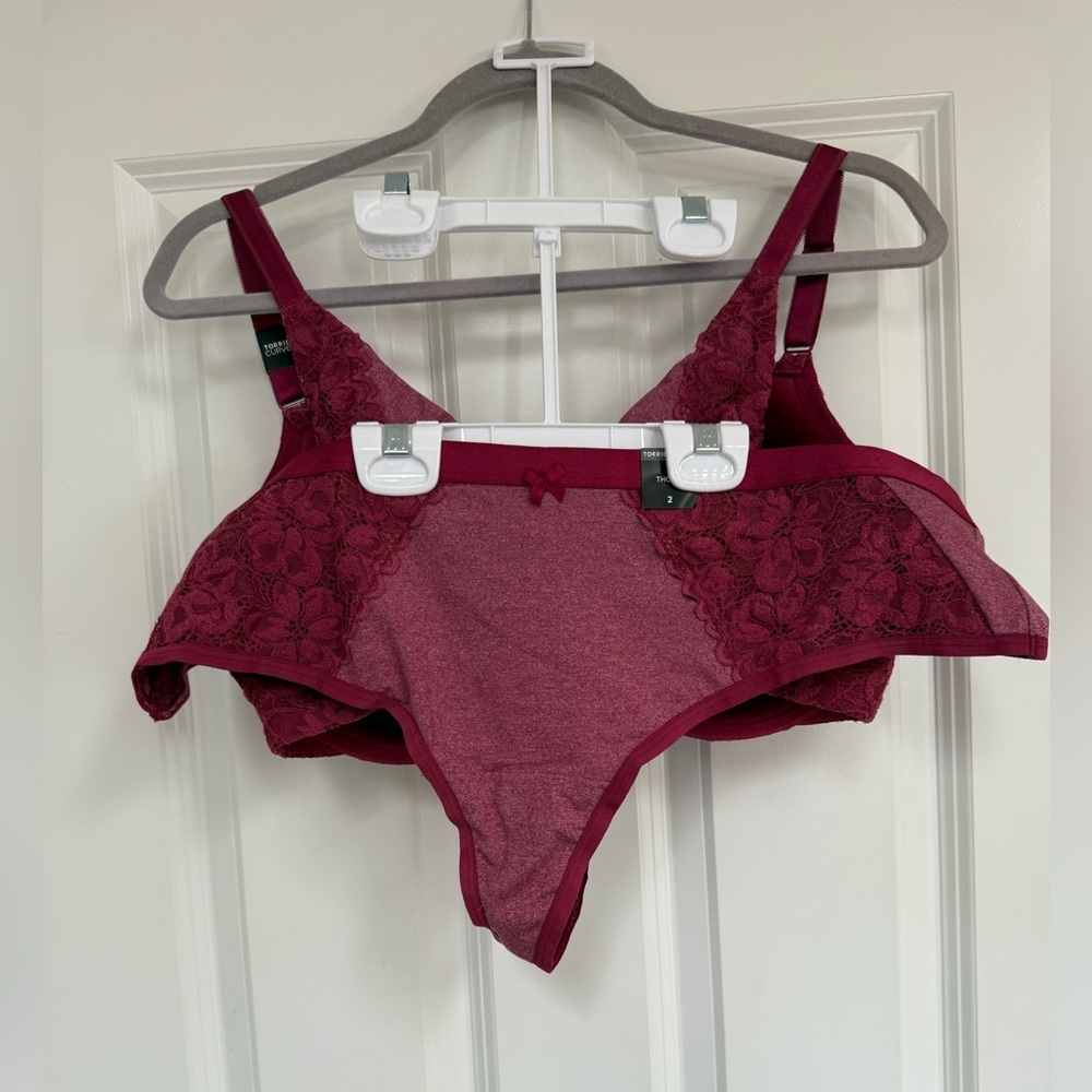 Torrid Burgundy Lace Bra & Thong Set - Picture 3 of 4
